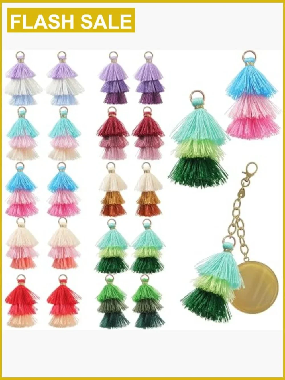 100Pcs Tri-Layered Keychain Tassels Mini Tassel Craft Jewelry Making Earring